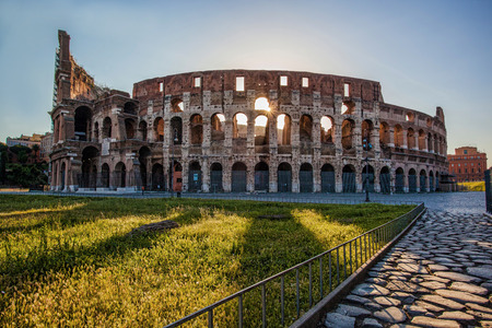 Colosseum during morning time in Rome, Italyの写真素材