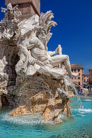 Fountain of the Four Rivers in Piazza Navona, Rome, Italyの写真素材