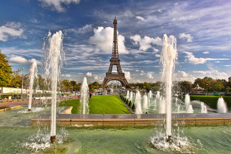 Eiffel Tower with fountains in Paris, Franceの写真素材