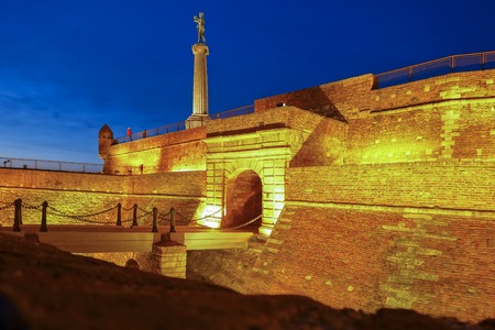 Statue of Victory with a monument in capital city Belgrade, Serbiaのeditorial素材