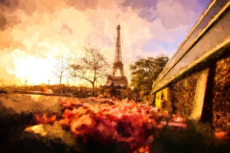Eiffel Tower in Artwork style in Paris, Franceの写真素材