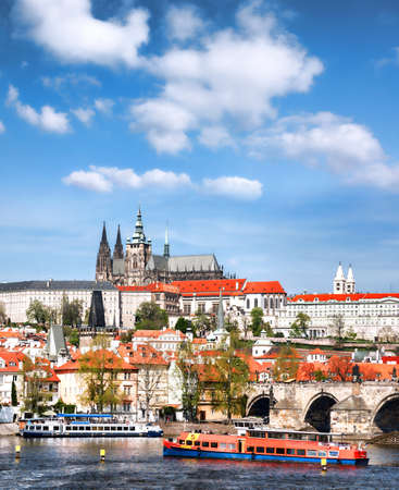 Famous Prague Castle with Charles Bridge in Czech Republicのeditorial素材