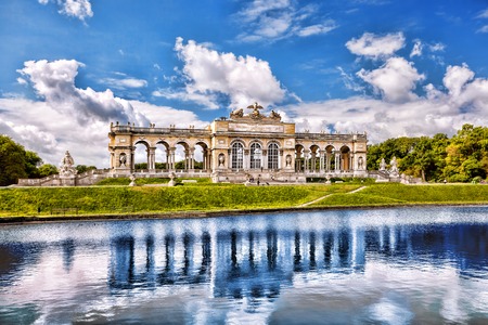 Famous lake with Gloriette Schonbrunn Palace in Vienna Austriaのeditorial素材