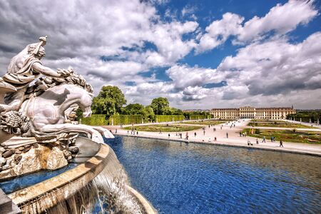 Famous Schonbrunn Palace with fountain in the garden Vienna Austriaのeditorial素材