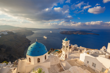 Thira town on Santorini island, Greeceの写真素材