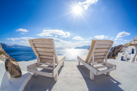 Oia village on Santorini island in Greeceの写真素材