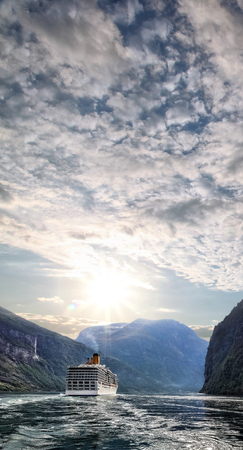 Geiranger fjord with cruise trip in Norwayの写真素材