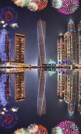New Year fireworks display in Dubai Marina, UAEのeditorial素材