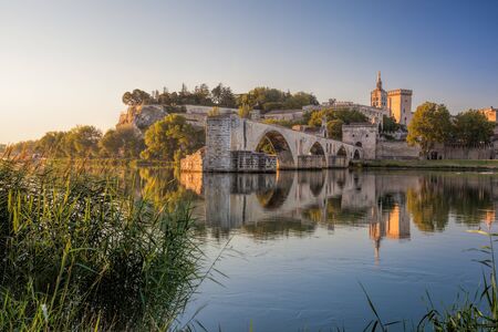 Avignon old bridge during sunset in Provence, Franceのeditorial素材