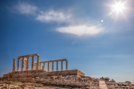 Greek temple Poseidon during spring time, Cape Sounion in Greeceの写真素材