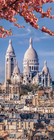 Famous Sacre Coeur Cathedral during spring time in Paris, Franceの写真素材