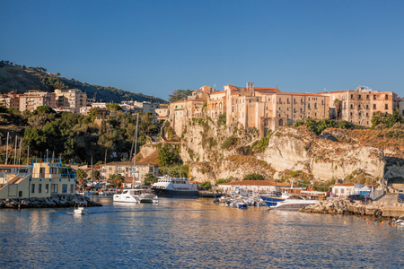 Tropea town with harbor in Calabria, Italyの写真素材