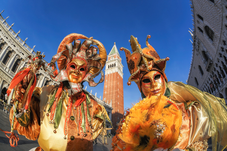 Colorful carnival masks at a traditional festival in Venice, Italyのeditorial素材