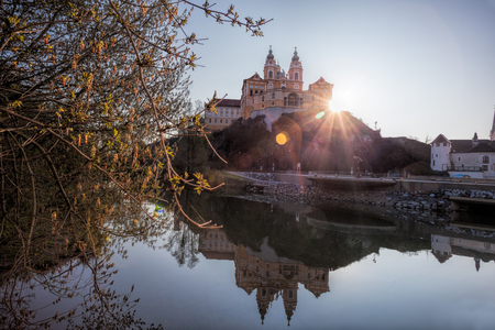 Melk abbey against sunrise during spring time in Austria, Wachau areaのeditorial素材