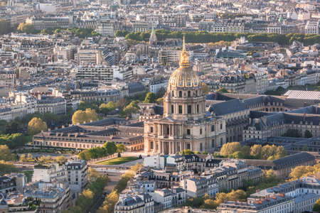 Aerial photo of Paris with Les Invalides during evening, famous landmark in Paris, Franceのeditorial素材