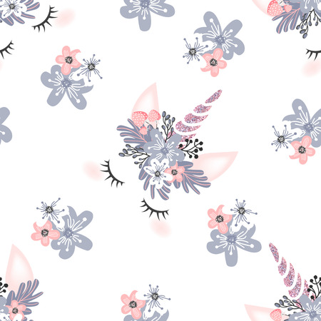 unicorn head with flower 
illustrationのイラスト素材