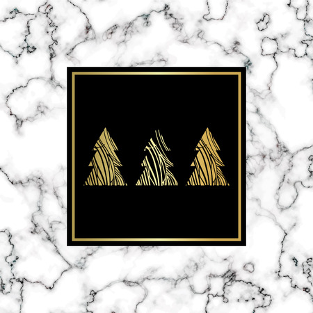 Winter minimalistic marble poster or background, party invitation template with golden foil texture, holidays celebration banner, trendy scandinavian geometric style vector illustration.のイラスト素材