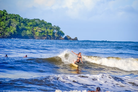 Surfer on the wave in the seaの写真素材