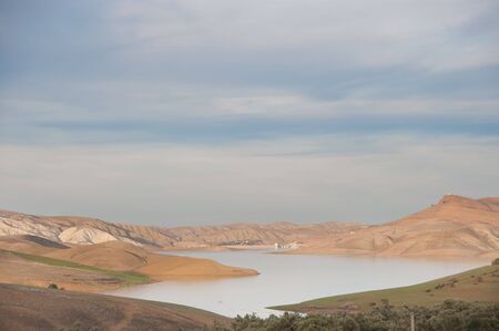 Dusk at lake in Moroccoの写真素材