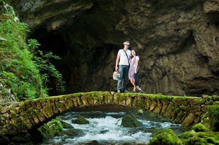 Couple on bridgeの写真素材