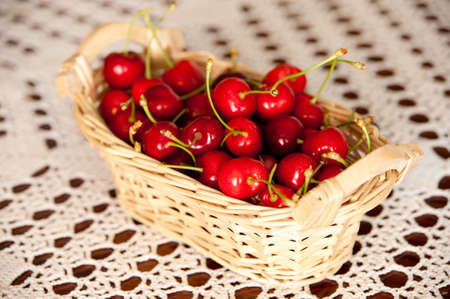 Basket full of cheriesの写真素材