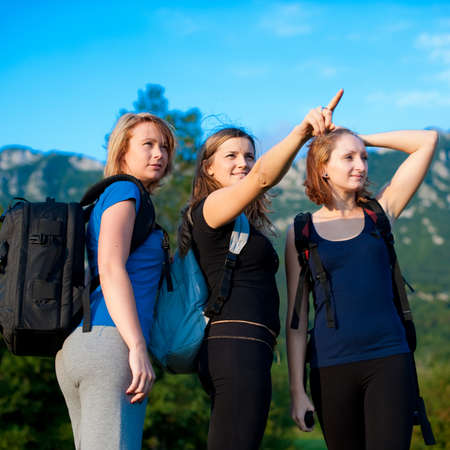 Three girls on tripの写真素材