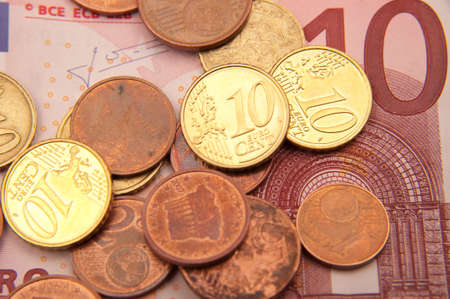 Euro coins and banknotesの写真素材
