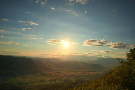 sunset on mt Nanos above Vipava Valley Slovenia central Europeの写真素材