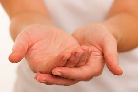 woman hands isolated over white backgroundの写真素材