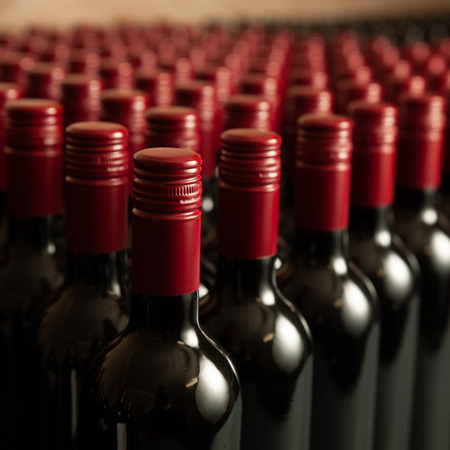 Bottles of wine in winecellar redy for packing and deliveryの写真素材