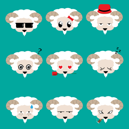 goat face with 9 charactor design,vector and illustrationのイラスト素材