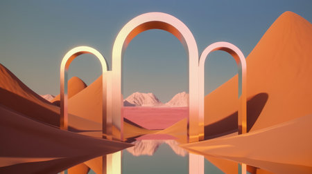 3d illustration of arches in the desert with a beautiful skyの素材