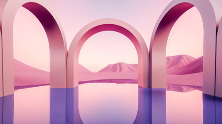 Pink arches in the desert with sand dunes. 3d renderingの素材