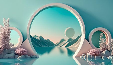 Minimalist abstract background, primitive geometrical forms, 3D render.の素材