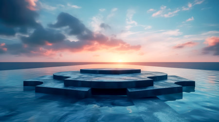 Ocean landscape with pedestal showcase ,sea and sky.Use for product presentation and banner.Generative AIの素材