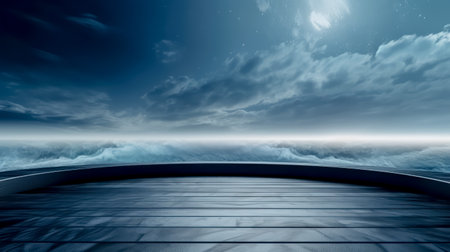 Ocean landscape with pedestal showcase ,sea and sky.Use for product presentation and banner.Generative AIの素材