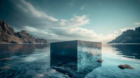 Ocean landscape with pedestal showcase ,sea and sky.Use for product presentation and banner.Generative AIの素材