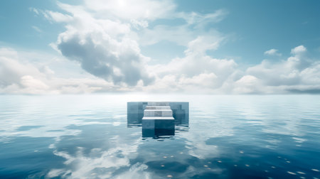 Ocean landscape with pedestal showcase ,sea and sky.Use for product presentation and banner.Generative AIの素材