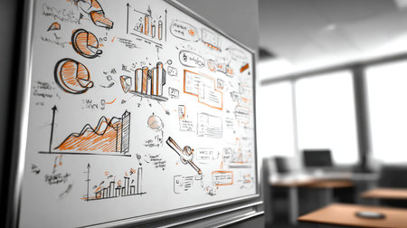 Classroom wall with mounted display showing rotating educational infographicsの素材