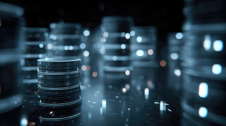 Digital innovation hub background with server icons, databases, and analyticsの素材