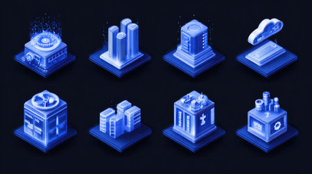 Collection of scalable icons representing AI processing, cloud automation, and big dataの素材