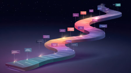 Digital transformation roadmap for business with steps powered by IT strategyの素材