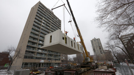 Elevated platform and cranes building concrete core of high-rise apartmentの素材