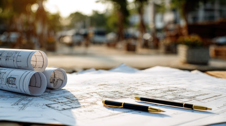 Urban development planning documents placed with zone codes and infrastructure designの素材