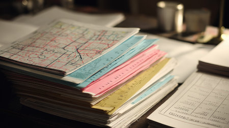 Urban development planning documents placed with zone codes and infrastructure designの素材