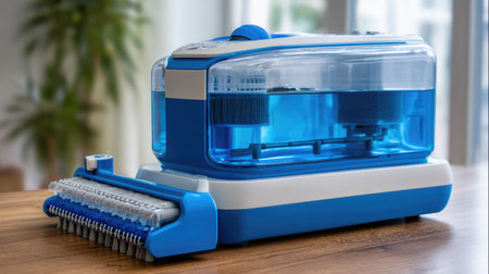 Hard floor cleaner with water tank visible and brushes ready for useの素材