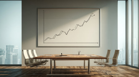 Business timeline chart drawn on digital whiteboard in office setupの素材