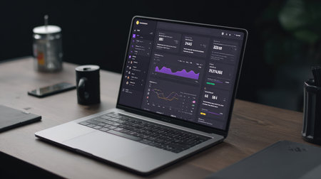 Digital interface displaying startup business analysis, goals, and performance metricsの素材