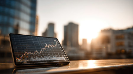 Office tablet showing startup scaling metrics and positive trend projectionsの素材