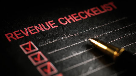 Revenue goals checklist marked with upward arrows and financial success targetsの素材
